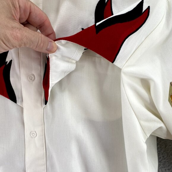 Vintage Steer West Shirt Mens Large White Red Flames Rockabilly Rodeo Cowboy* - Picture 5 of 11